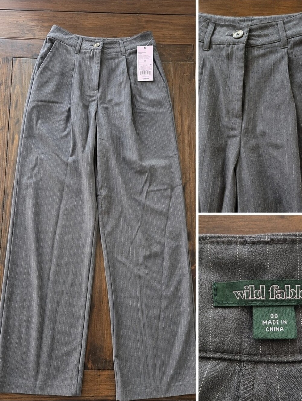 Wild Fable Women's Gray Pinstripe Wide-Leg Pants